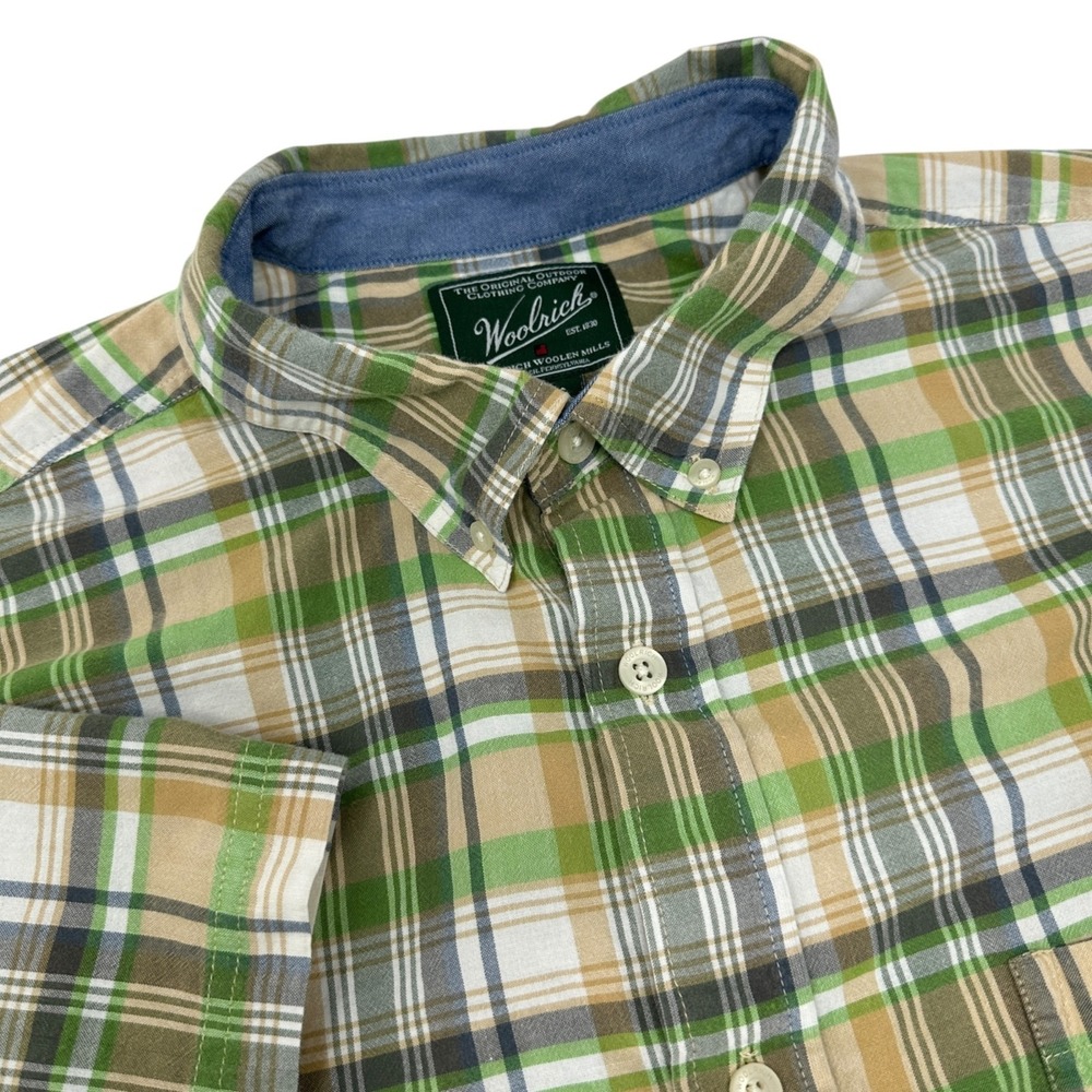 WOOLRICH Mens Green Check Plaid Button Down Short Sleeve Shirt 2XL XXL